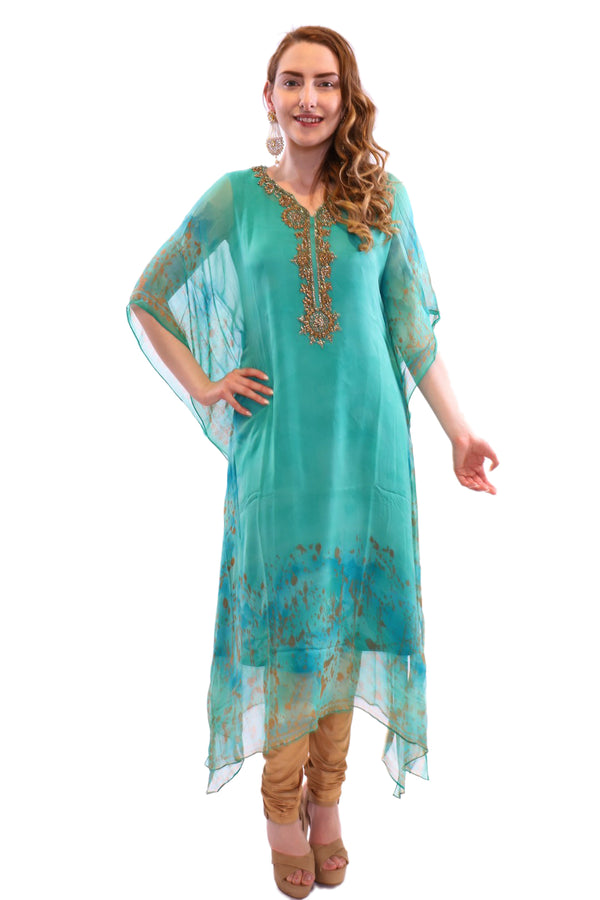 Cozy Turquoise Kaftan Style Long Kurti