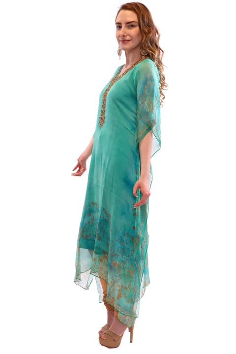 Cozy Turquoise Kaftan Style Long Kurti