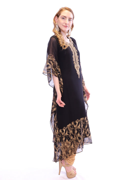 Classic Black & Gold Kaftan Style Long Kurti