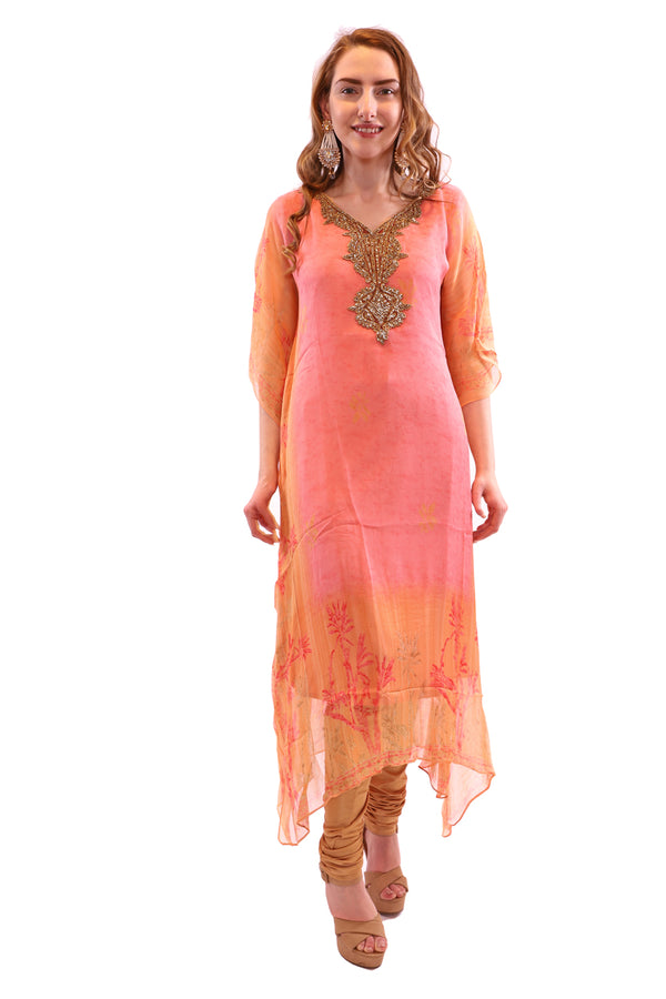 Peachy Orangina Kaftan Style Long Kurti