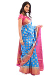 Ocean Blue and Pink Silk Sari-SS04