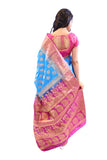 Ocean Blue and Pink Silk Sari-SS04