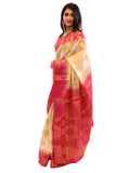 Pearl White and Pink Silk Sari-SS05