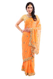 Festive Orange with Gold Embroidered Pre-Pleated Ready-Made Sari