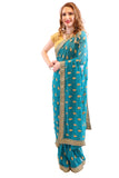 Dazzling Teal with Gold Embroidered Pre-Pleated Ready-Made Sari-SNT10041