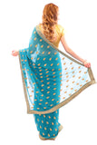 Dazzling Teal with Gold Embroidered Pre-Pleated Ready-Made Sari-SNT10041