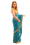 Dazzling Teal with Gold Embroidered Pre-Pleated Ready-Made Sari-SNT10041