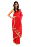 Shimmering Red with Gold Embroidered Pre-Pleated Ready-Made Sari