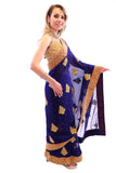 Midnight Passion Navy Blue with Gold Embroidered Pre-Pleated Ready-Made Sari-SNT10035