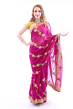 Luxurious Magenta Pink with Gold Embroidered Pre-Pleated Ready-Made Sari