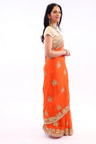 Electric Orange with Gold Embroidered Pre-Pleated Ready-Made Sari