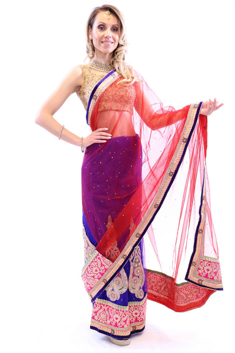 Instant Glamorous Sheer with Elegant Embroidered Pre-Pleated Ready-Made Sari