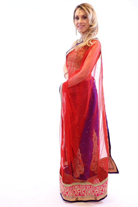 Instant Glamorous Sheer with Elegant Embroidered Pre-Pleated Ready-Made Sari