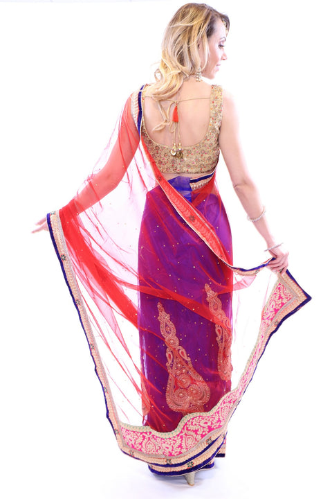 Instant Glamorous Sheer with Elegant Embroidered Pre-Pleated Ready-Made Sari