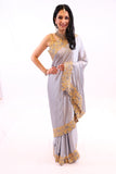 Stunning Grey with Luxurious Gold Embroidered Pre-Pleated Ready-Made Sari