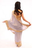 Stunning Grey with Luxurious Gold Embroidered Pre-Pleated Ready-Made Sari