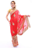 Stunning Red with Golden Embroidered Pre-Pleated Ready-Made Sari