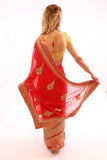 Stunning Red with Golden Embroidered Pre-Pleated Ready-Made Sari