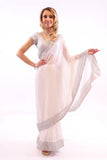 Dazzling White with Silver Embroidered Pre-Pleated Ready-Made Sari