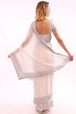 Dazzling White with Silver Embroidered Pre-Pleated Ready-Made Sari