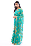 Ravishing Green with Gold Print Pre-Pleated Ready-Made Sari-SNT10015