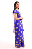 Royalty Blue with Gold Print Pre-Pleated Ready-Made Sari-SNT10014