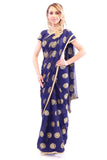 Enchanting Navy Blue with Gold Print Pre-Pleated Ready-Made Sari-SNT10013