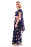 Enchanting Navy Blue with Gold Print Pre-Pleated Ready-Made Sari-SNT10013