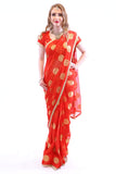 Refreshing Orange with Gold Print Pre-Pleated Ready-Made Sari