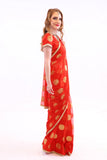 Refreshing Orange with Gold Print Pre-Pleated Ready-Made Sari