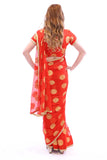 Refreshing Orange with Gold Print Pre-Pleated Ready-Made Sari