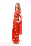 Refreshing Orange with Gold Print Pre-Pleated Ready-Made Sari