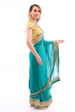 Dappled Green with Golden Embroidered Pre-Pleated Ready-Made Sari-SNT10010