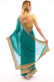 Dappled Green with Golden Embroidered Pre-Pleated Ready-Made Sari-SNT10010