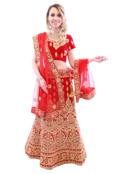 Stunning Scarlet Red Indian Bridal Wedding Lehenga - SNT11031