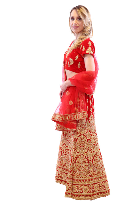 Stunning Scarlet Red Indian Bridal Wedding Lehenga - SNT11031