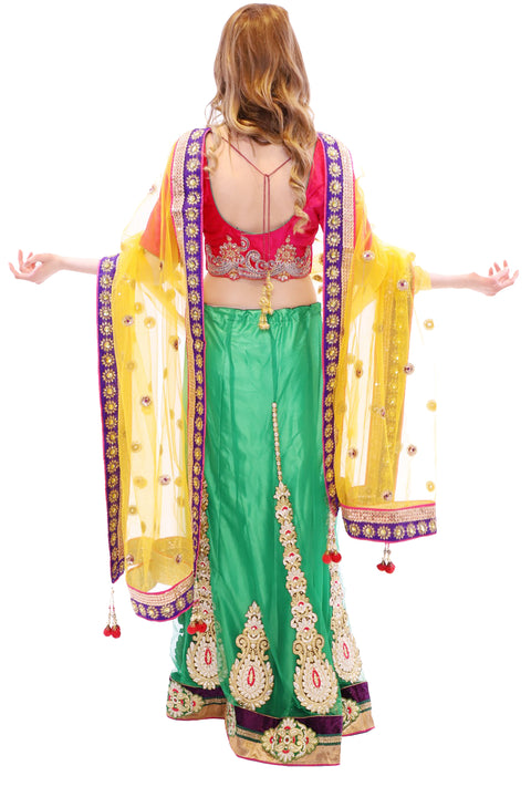 Hottie Pink with Fresh Green Designer Lehenga Choli - SNT11033