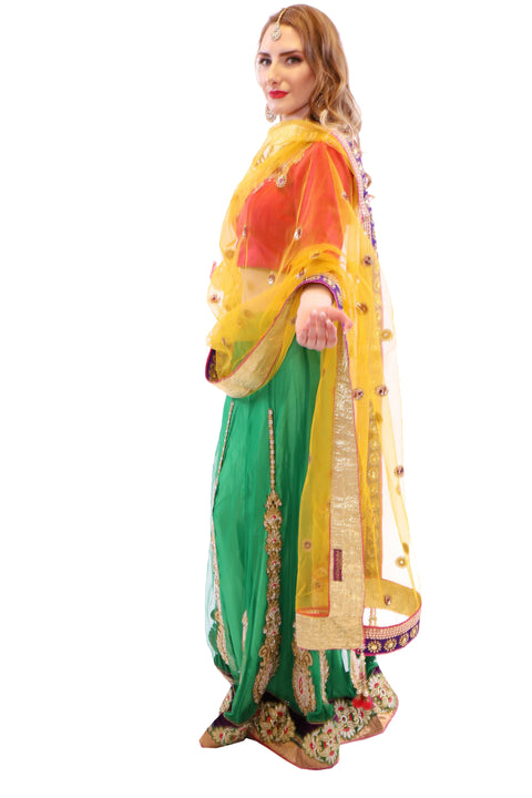 Hottie Pink with Fresh Green Designer Lehenga Choli - SNT11033