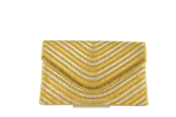 Glamorous Ribbed Rhinestone Indian Party Clutch