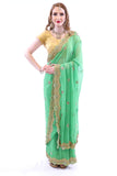 Pastel Green with Golden Embroidered Pre-Pleated Ready-Made Sari-SNT10001