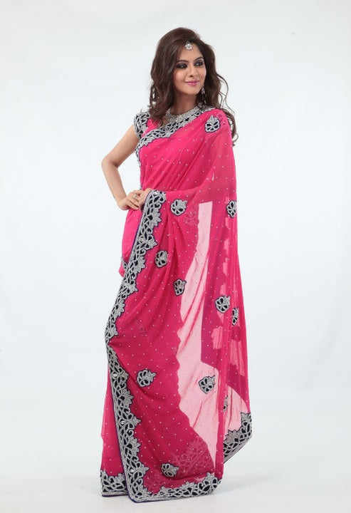 Alluring Pink Sari with Diamond Border