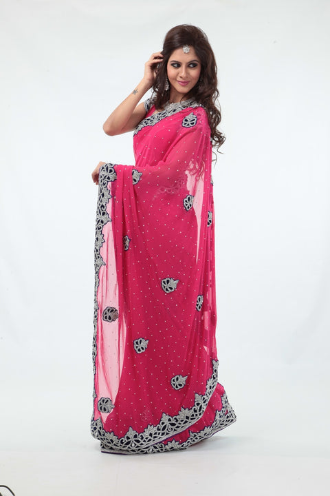 Alluring Pink Sari with Diamond Border