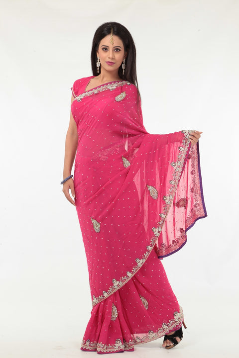 Glitzy and Shiny Stylish Pink Party-wear Sari
