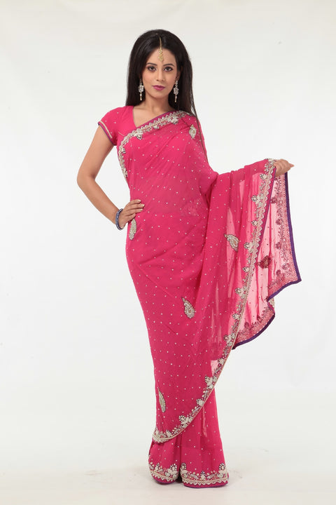 Glitzy and Shiny Stylish Pink Party-wear Sari