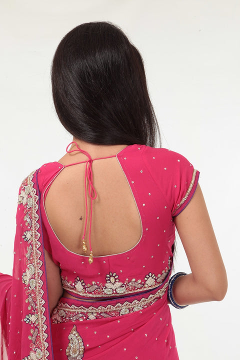 Glitzy and Shiny Stylish Pink Party-wear Sari