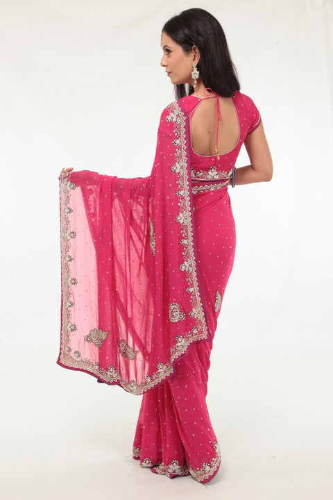 Glitzy and Shiny Stylish Pink Party-wear Sari