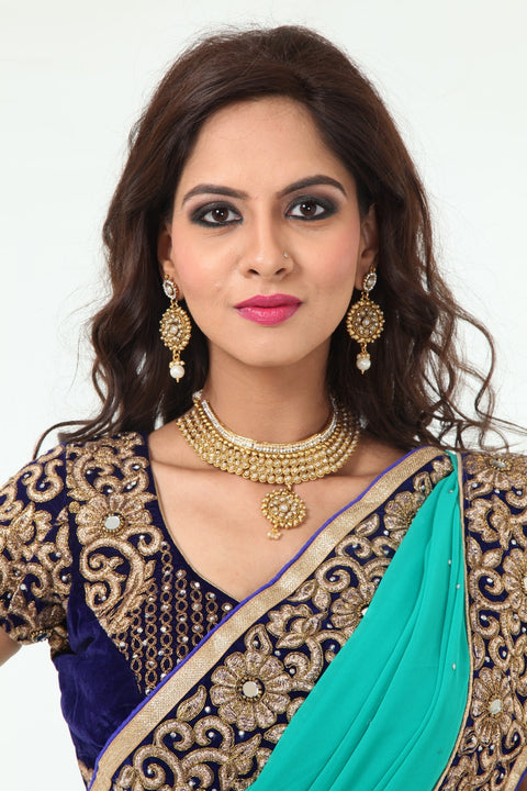 Enchanting Beauty Mint Colored Sari with Rich Blue Border