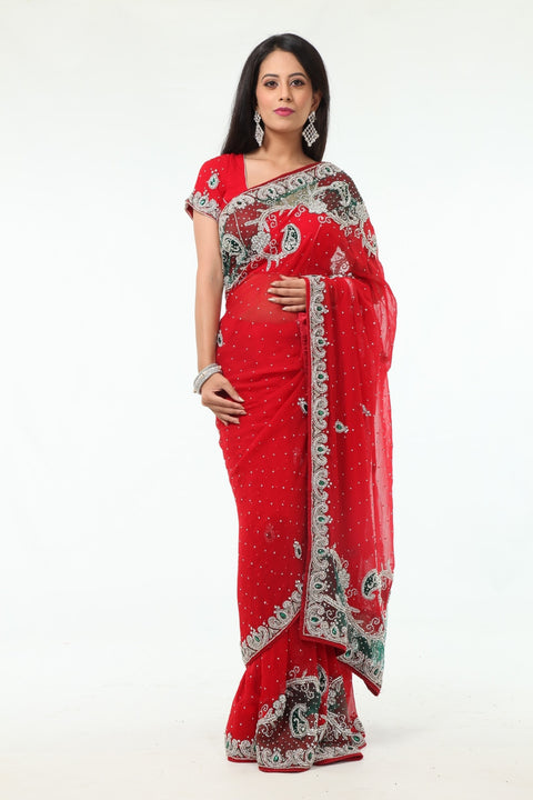 Flamboyant and Dazzling Red Wedding Sari