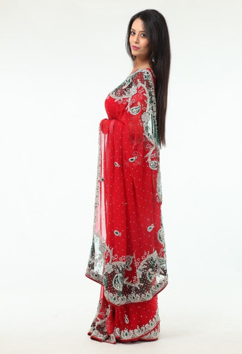 Flamboyant and Dazzling Red Wedding Sari