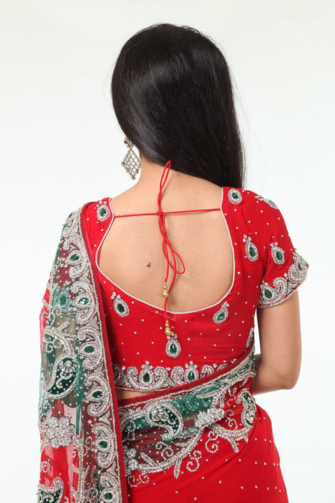 Flamboyant and Dazzling Red Wedding Sari